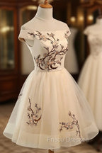 Cute Champagne Off Shoulder Knee Length Formal Prom Dress , Lovely Formal Dress