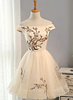 Cute Champagne Off Shoulder Knee Length Formal Prom Dress , Lovely Formal Dress