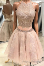 Cute champagne tulle lace short Formal Prom Dresses, homecoming Dresses