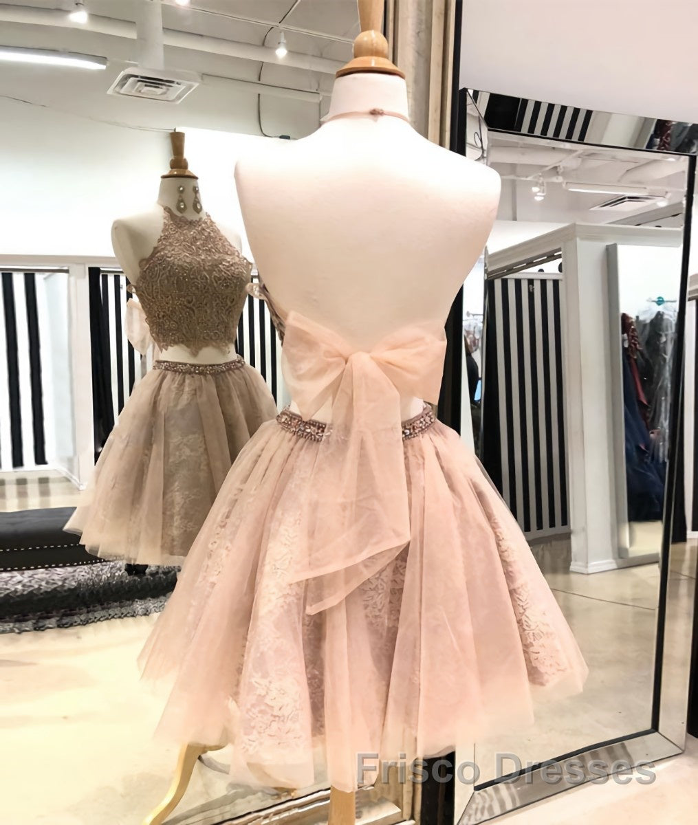 Cute champagne tulle lace short Formal Prom Dresses, homecoming Dresses Secondary image