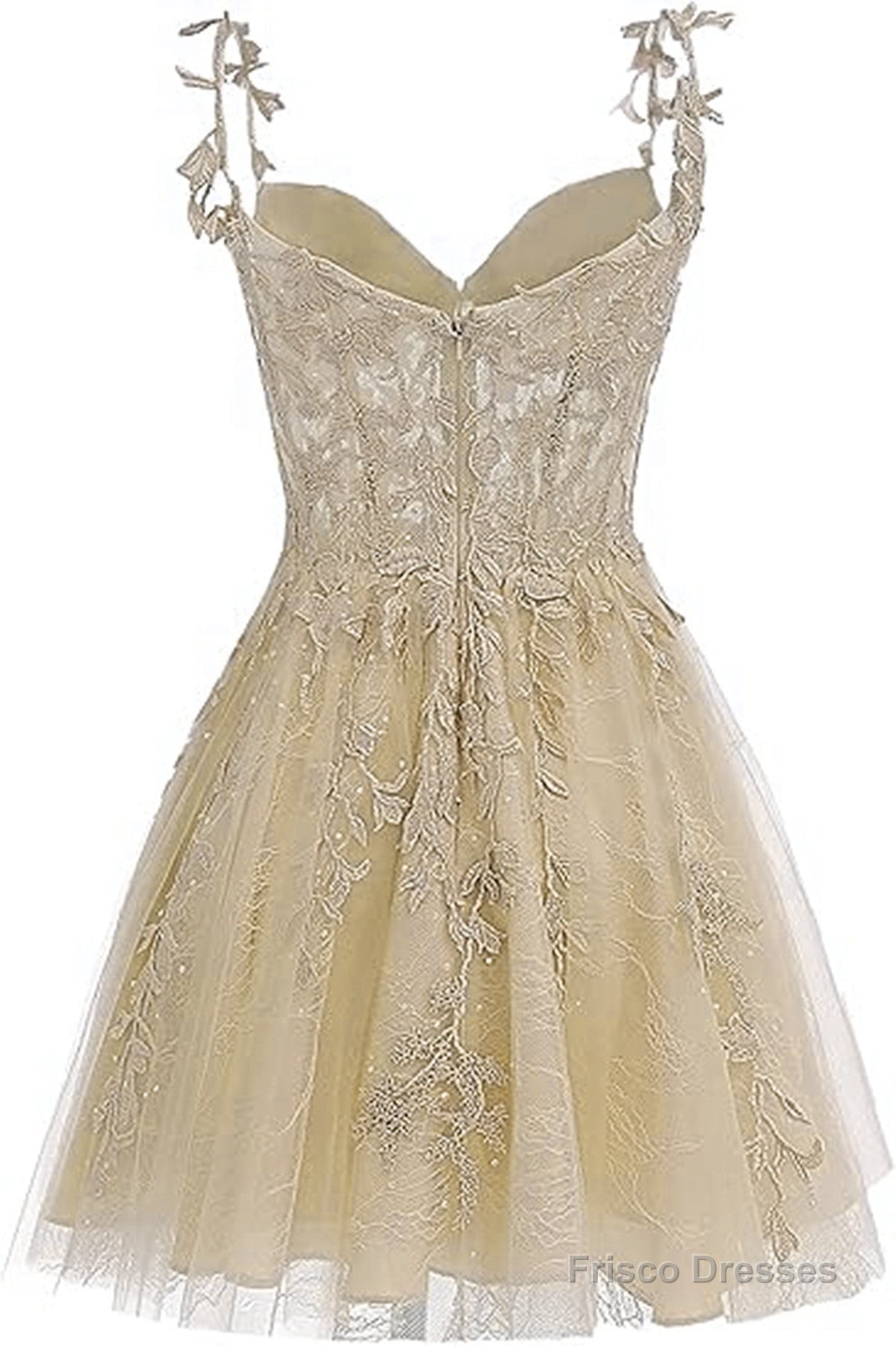 Cute Champagne Tulle Short Lace Homecoming Dress, Sweetheart Knee Length Party Dress Main image