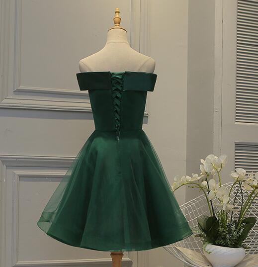 Cute Dark Green Off Shoulder Short Party Dress, Tulle Homecoming Dress Secondary image