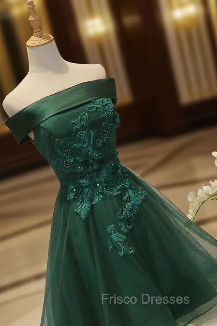 Cute Dark Green Off Shoulder Short Party Dress, Tulle Homecoming Dress Main image