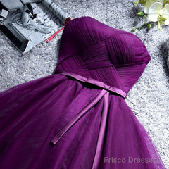 Cute Dark Purple Tulle Short Bridesmaid Dress, Tulle Party Dress, Short Formal Dress