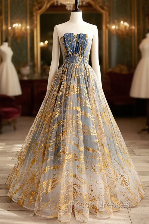 Cute Gradient Tulle Long Formal Dress, A-Line Strapless Formal Prom Dress Evening Dress Main image