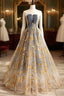 Cute Gradient Tulle Long Formal Dress, A-Line Strapless Formal Prom Dress Evening Dress