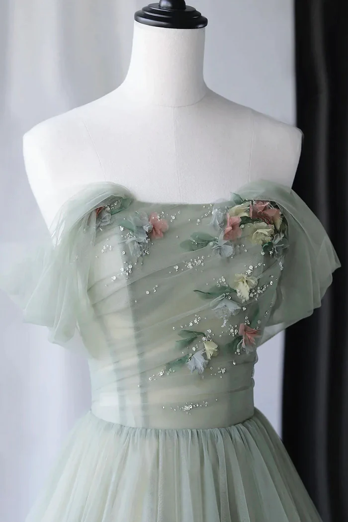 Cute Gray Green Tulle Long Prom Dress Secondary image
