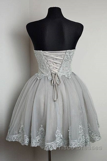 Cute Gray Tulle Lace Short Formal Prom Dress, Gray Homecoming Dress Secondary image