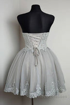 Cute Gray Tulle Lace Short Formal Prom Dress, Gray Homecoming Dress