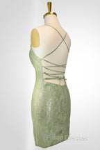 Cute Green Spaghetti straps  Lace Up Sequined Homecoming Party Dress