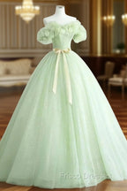 Cute Green Tulle Ball Gown Sweetheart Party Dress, Green Shiny Tulle Formal Prom Dress
