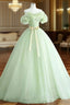 Cute Green Tulle Ball Gown Sweetheart Party Dress, Green Shiny Tulle Formal Prom Dress