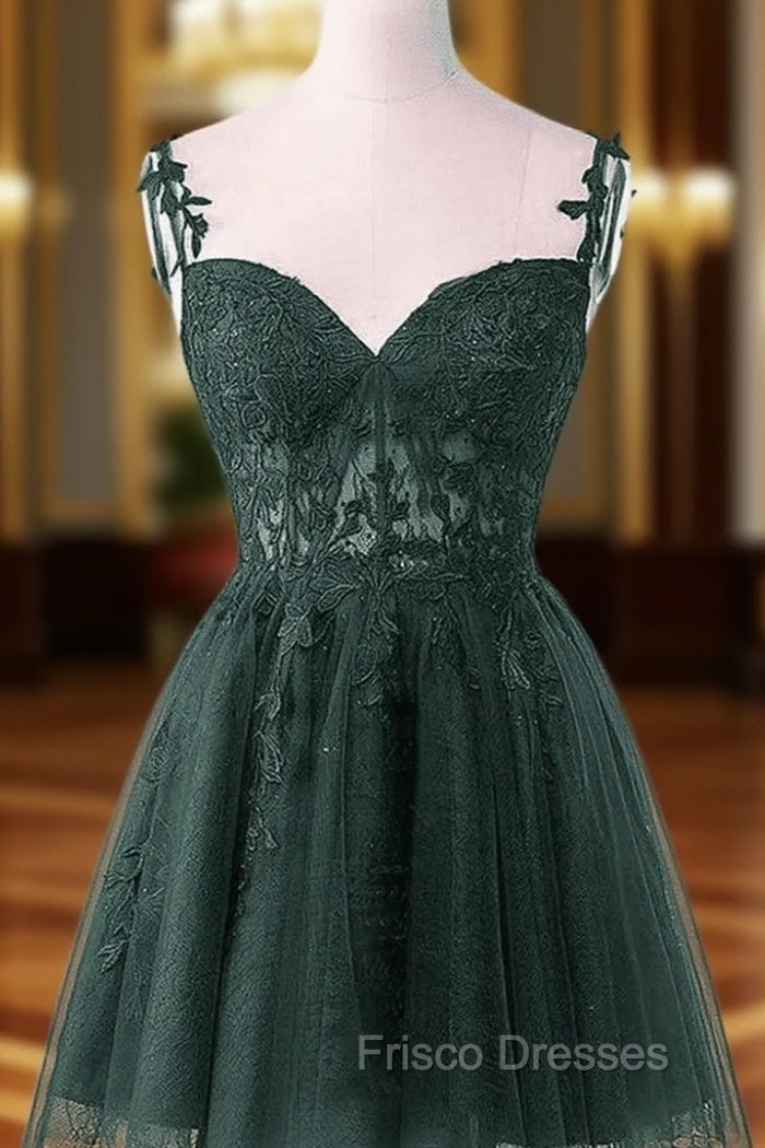 Cute Green Tulle Short Straps Sweetheart Homecoming Dress, Green Short Formal Prom Dress Main image
