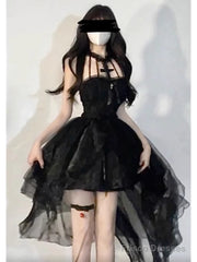 Cute High Low High Neckline Black Ruffles Party Beach Dresses Birthday Outfits
