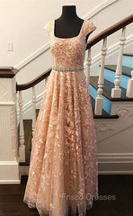 Cute Lace Champagne Formal Prom Dress, Lace Evening Dress