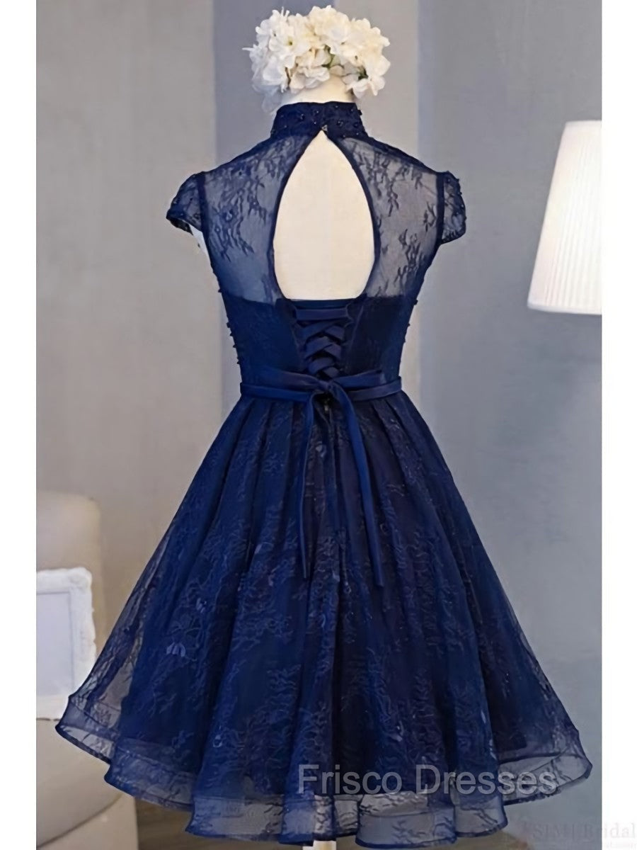 Cute Lace Short Cap Sleeves Homecoming Dress, Red Short Party Dress