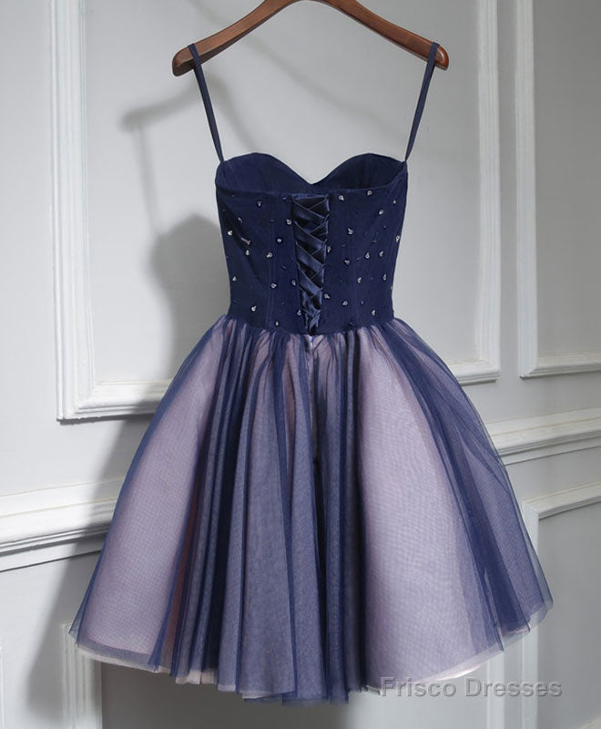 Cute Lace Tulle Short A Line Prom Dress,Purple Homecoming Dress Main image