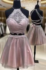 Cute Lace Tulle Short Formal Prom Dress, Cute Homecoming Dress