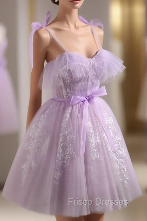 Cute Lavender Tulle Short Formal Prom Dress, Lavender Homecoming Dress 2026