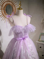 Cute Lavender Tulle Short Formal Prom Dress, Lavender Homecoming Dress 2026