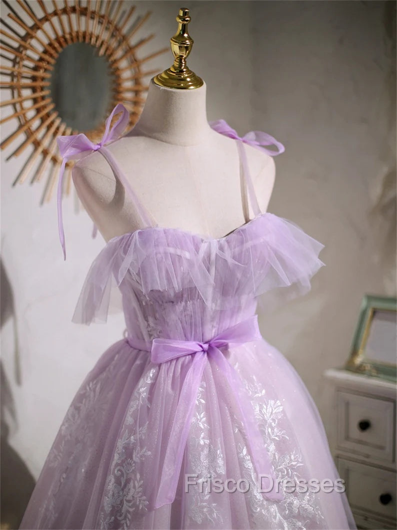 Cute Lavender Tulle Short Formal Prom Dress, Lavender Homecoming Dress 2026