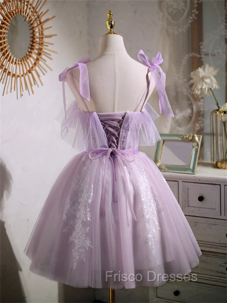 Cute Lavender Tulle Short Formal Prom Dress, Lavender Homecoming Dress 2026