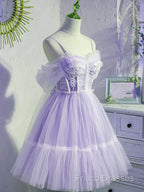 Cute Lavender Tulle Short Straps Homecoming Dresss, Tulle Sweetheart Formal Prom Dress