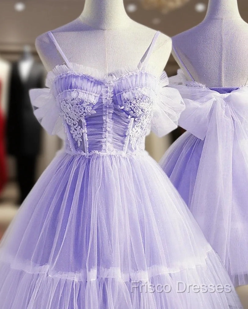 Cute Lavender Tulle Short Straps Homecoming Dresss, Tulle Sweetheart Formal Prom Dress Main image