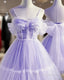 Cute Lavender Tulle Short Straps Homecoming Dresss, Tulle Sweetheart Formal Prom Dress
