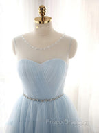 Cute Light Blue Homecoming Dress With Belt, Lovely Short Formal Prom Dress