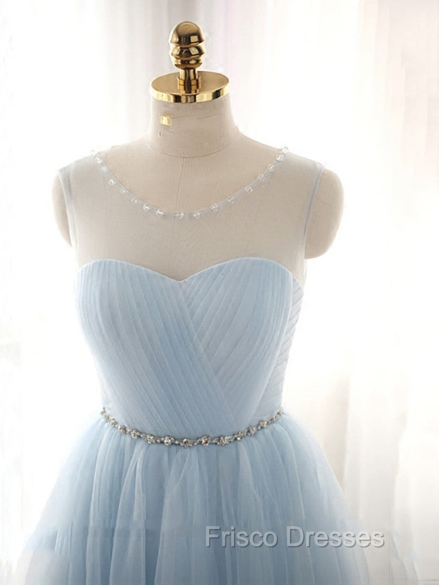 Cute Light Blue Homecoming Dress With Belt, Lovely Short Formal Prom Dress