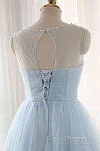 Cute Light Blue Homecoming Dress With Belt, Lovely Short Formal Prom Dress