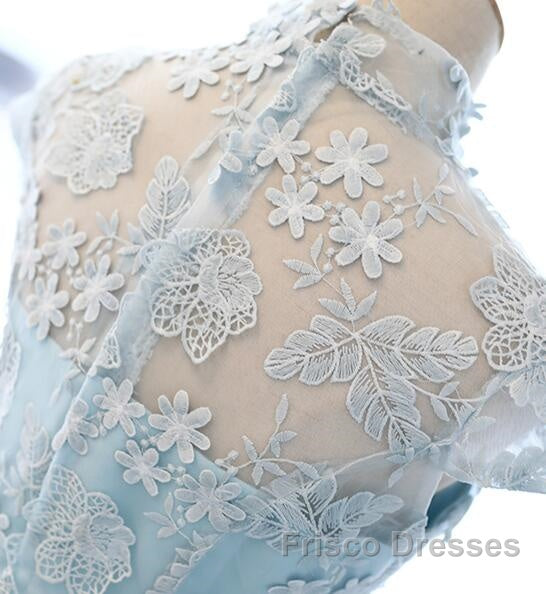 Cute Light Blue Tulle With Lace Party Dress , Beautiful Short Classical Formal Dress