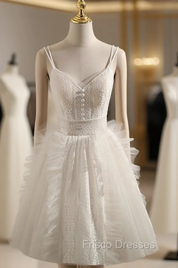 Cute Light Champagne Lace Tulle Short Formal Prom Dress, Puffy Homecoming Dress Main image