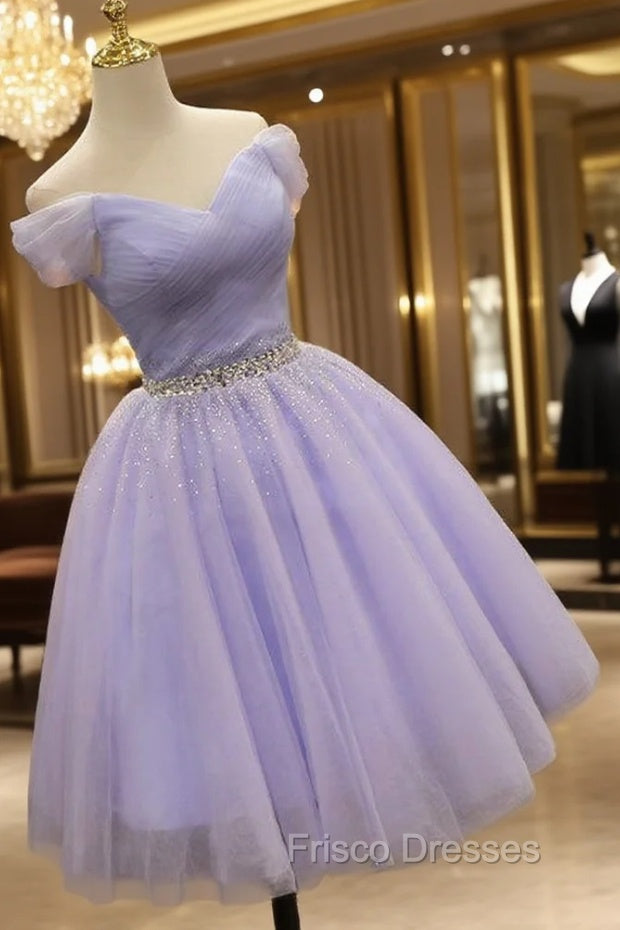 Cute Light Purple Beaded Tulle Homecoming Dress, Short Formal Prom Dress Formal Dress