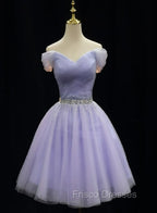Cute Light Purple Beaded Tulle Homecoming Dress, Short Formal Prom Dress Formal Dress