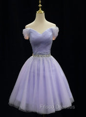 Cute Light Purple Beaded Tulle Homecoming Dress, Short Formal Prom Dress Formal Dress
