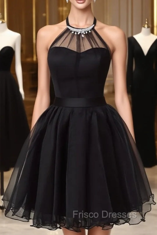 Cute Little Black Short Homecoming Dress Halter Short Formal Prom Dress Main image