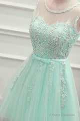 Cute Mint Green Tulle Short Party Dress With Lace Applique, Homecoming Dress