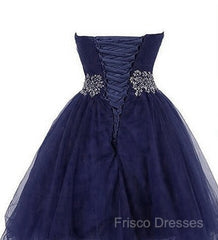 Cute Navy Blue Sweetheart Beaded Homecoming Dress, Short Formal Prom Dress
