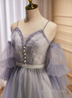 Cute Off Shoulder Tulle And Lace Straps Homecoming Dress, Short Formal Prom Dress