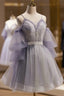 Cute Off Shoulder Tulle And Lace Straps Homecoming Dress, Short Formal Prom Dress