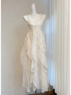 Cute Off-White Ruffled Chiffon Long Prom Dress Evening Dress Bridesmaid Dress
