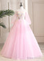 Cute Pink Ball Gown Sweet 16 Dress With Flowers, Pink Tulle Long Formal Dress