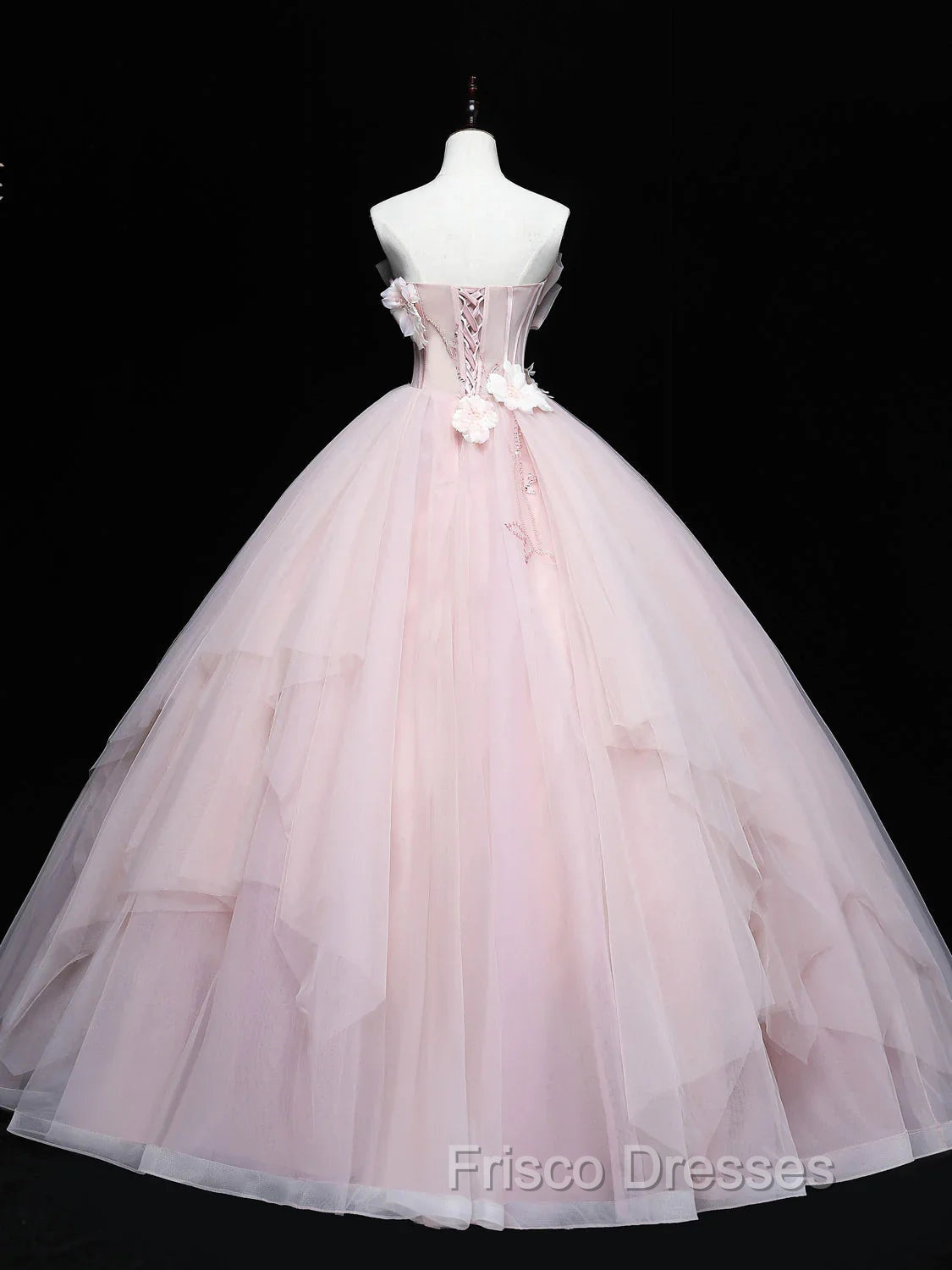 Cute Pink Ball Gown Tulle with Flowers Sweet 16 Dress, Pink Tulle Party Dress