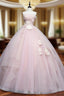 Cute Pink Ball Gown Tulle with Flowers Sweet 16 Dress, Pink Tulle Party Dress
