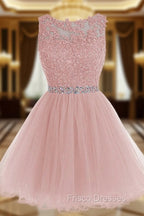 Cute Pink Handmade Tulle Beaded Party Dress, Pink Homecoming Dress