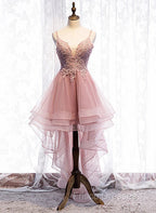 Cute Pink High Low Tulle with Lace Formal Prom Dress High Low Homecoming Dress Formal Prom Dress shops
