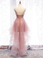 Cute Pink High Low Tulle with Lace Formal Prom Dress High Low Homecoming Dress Formal Prom Dress shops