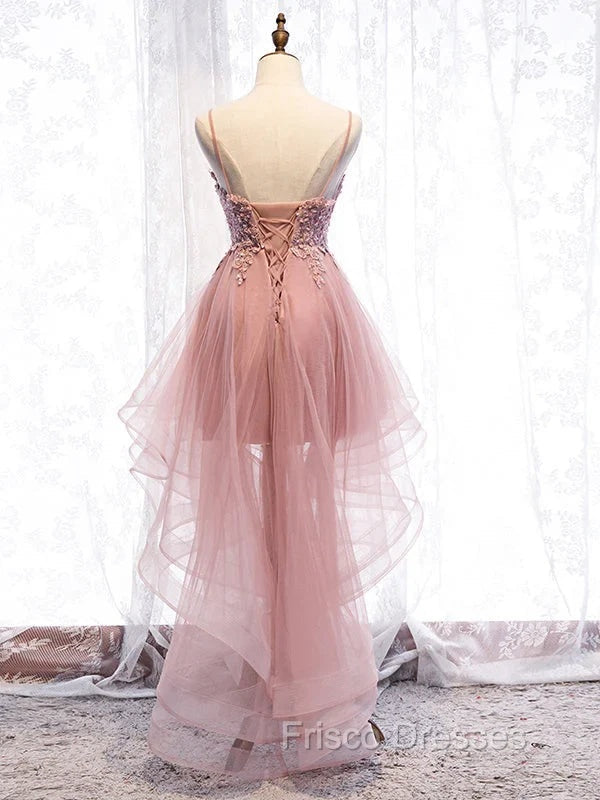 Cute Pink High Low Tulle with Lace Formal Prom Dress High Low Homecoming Dress Formal Prom Dress shops